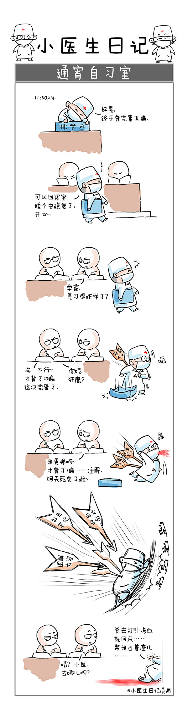 曾小兰的小医生日记漫画连载(二)通宵自习室 中医皮肤科 值夜班